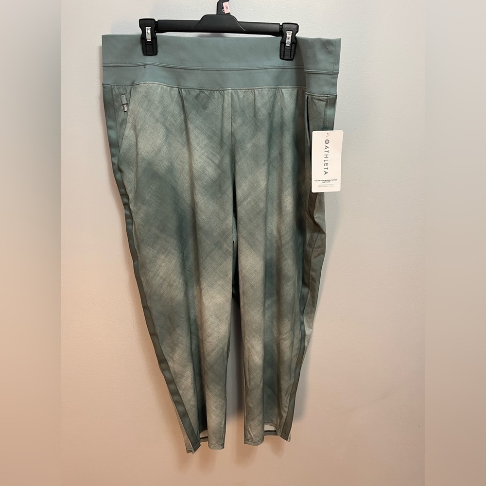 Athleta size 18 Nolita Printed Green Denali Crop Slim-taper Business Casual Pant - Picture 2 of 6